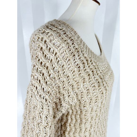NINE WEST Vintage America Collection Beige Open Knit Short Sleeve Sweater Sz S - Picture 6 of 7